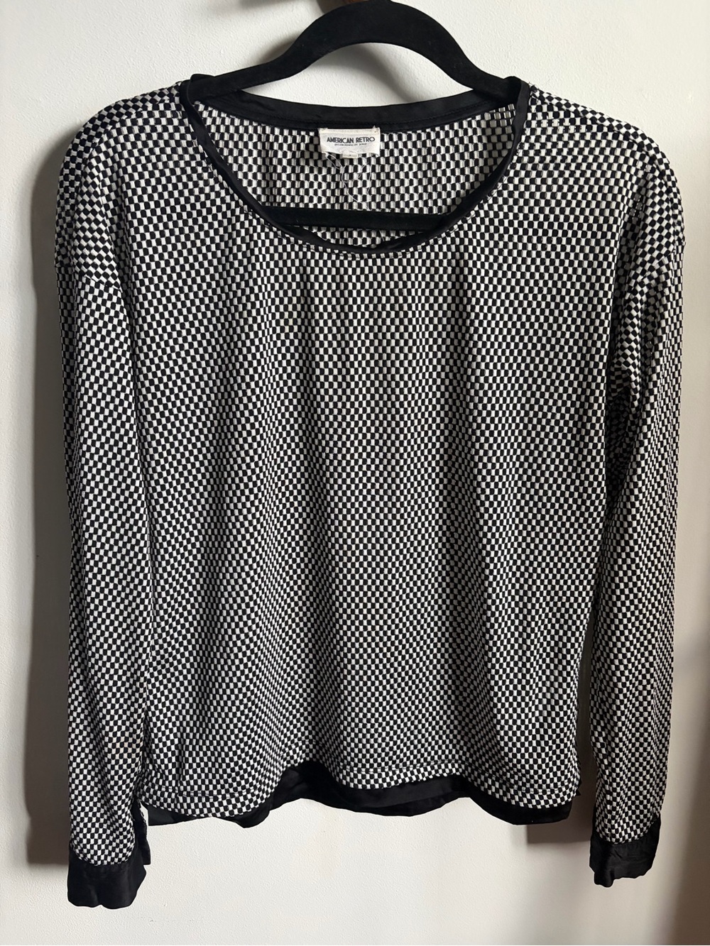 American Retro Black and White Checkered Long Sleeve Top